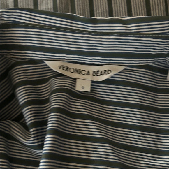 Veronica Beard Navy/Green Striped Long Sleeve Cotton Shirt Dress **Size 6** 🌺🌺 - Picture 5 of 6